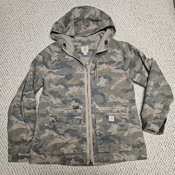 Carhartt Jackets & Blazers - CARHARTT Women's‎ Medium Hooded Camo Quilt Lined Jacket 100667